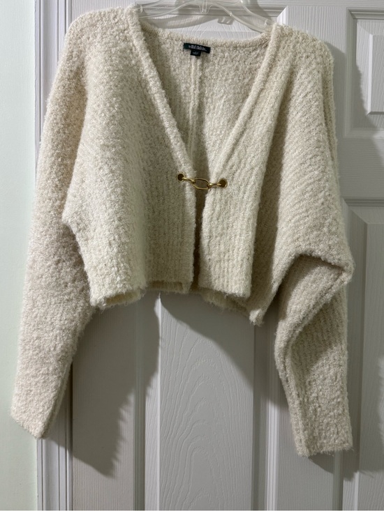 wild fable Sweaters - Wild Fable White Cozy Bouclé Cropped Sweater with Gold Clasp